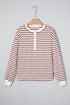 Striped Drop Shoulder Snap Front Henley Long Sleeve Top